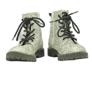 Steve Madden JBettyy Silver Glitter Lace-Up Combat Boots for Girls Size 2